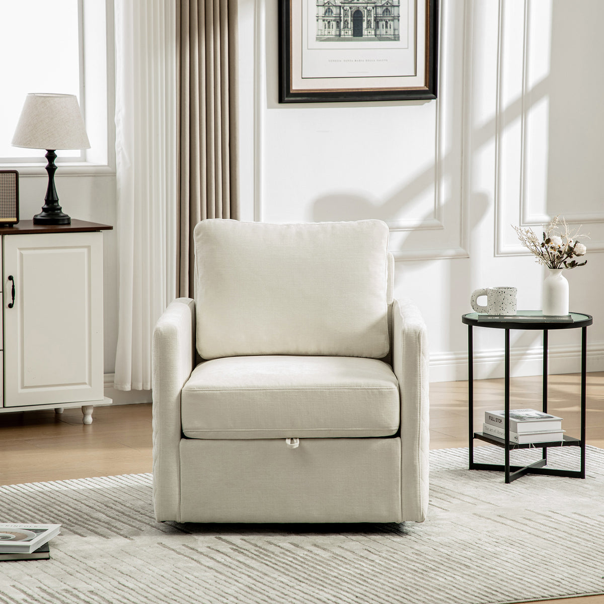29.5''W Upholstered 360° Swivel Armchair with Hidden Storage