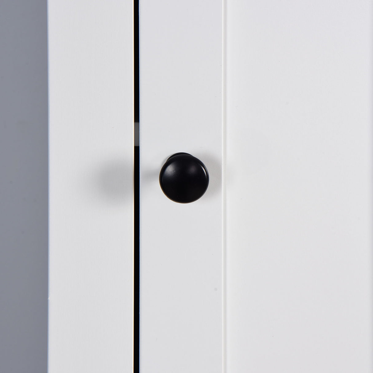 Wooden Bathroom Floor Storage Cabinet With 2 Doors And 6 Shelves - White