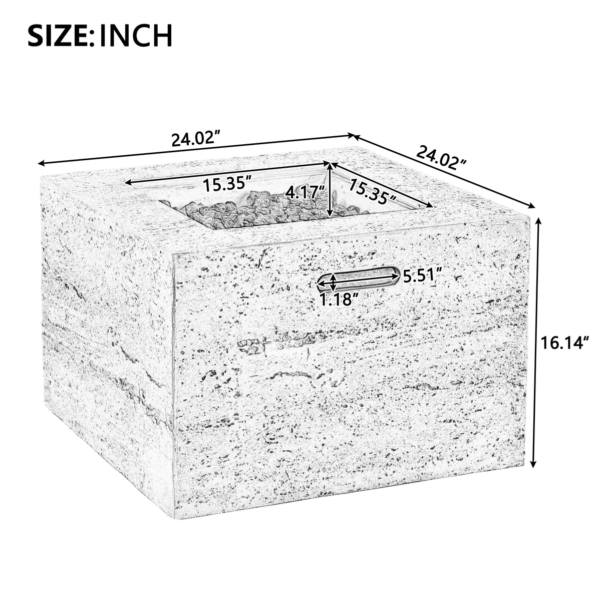 U_Style MGO Outdoor Square Fire Pit with Steel Burner