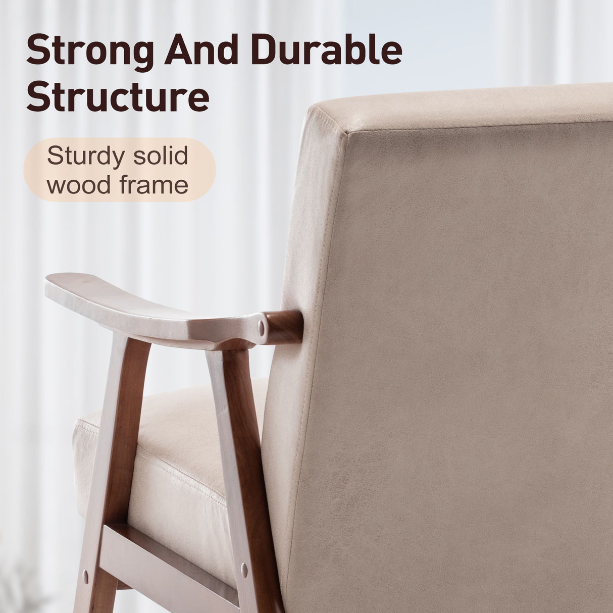 Mid Century Modern Accent Chair With Solid Wood Frame And Extra Thick Backrest