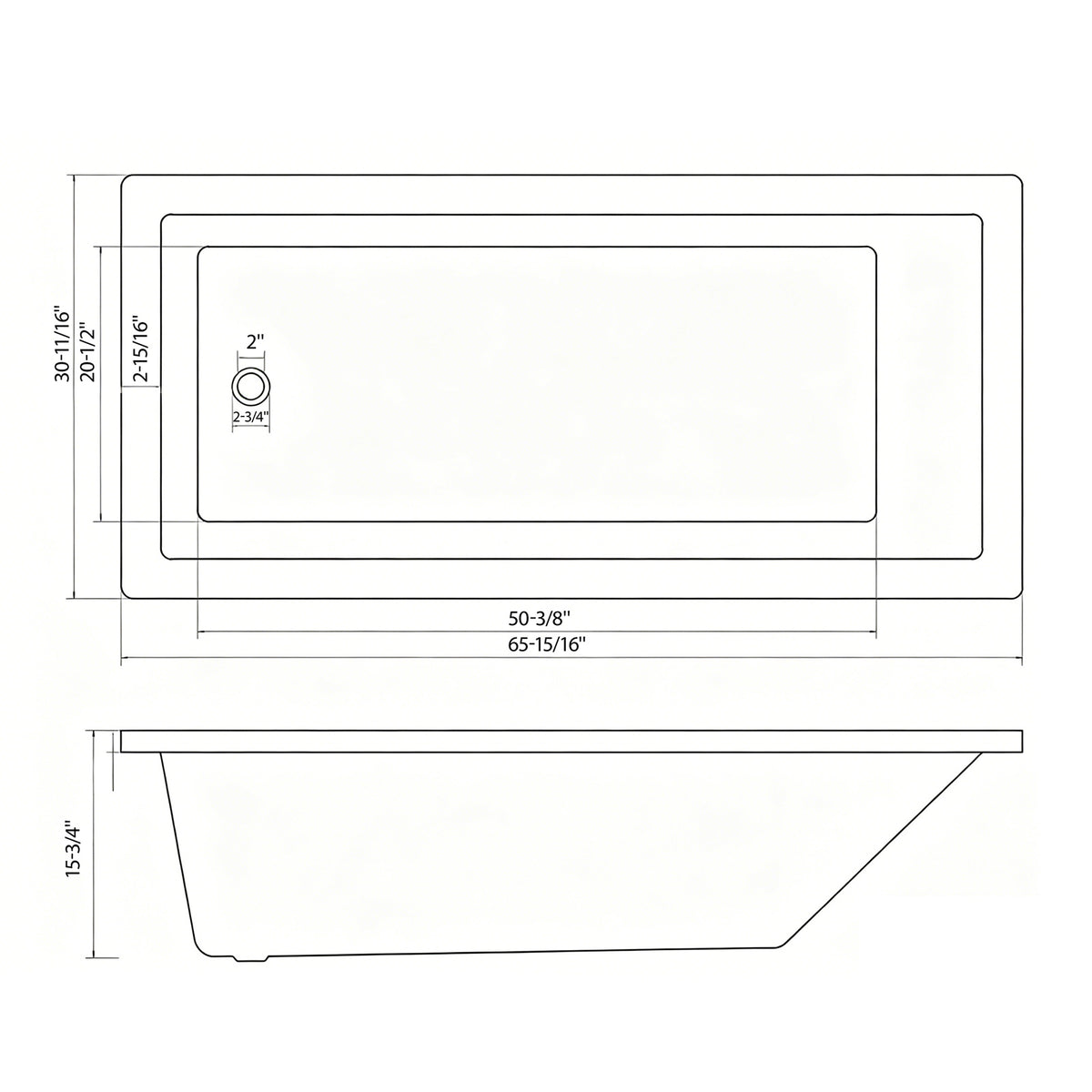 66-Inch Acrylic Built-In Soaking Tub - Glossy