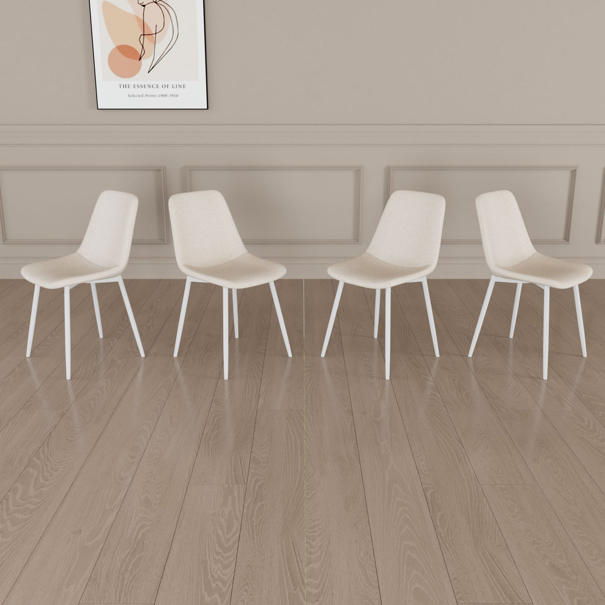 Modern Kitchen Dining Chairs (Set of 4) With Linen Padding And Sturdy Metal Legs - Beige