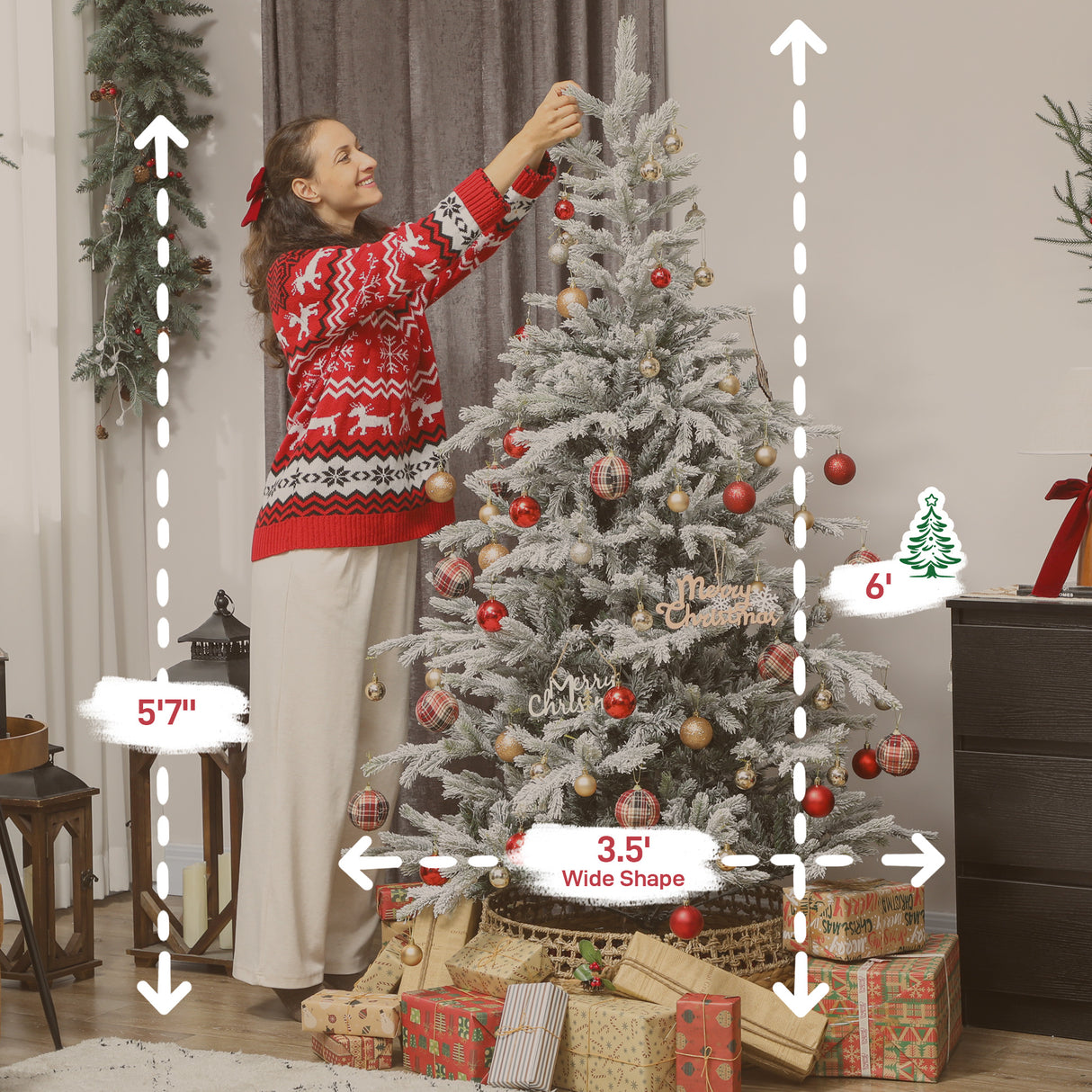 6 Ft Artificial Frosted Christmas Tree With Realistic Branches