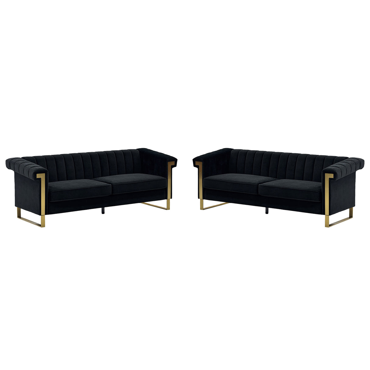 Black Velvet 2 Piece Sofa Set