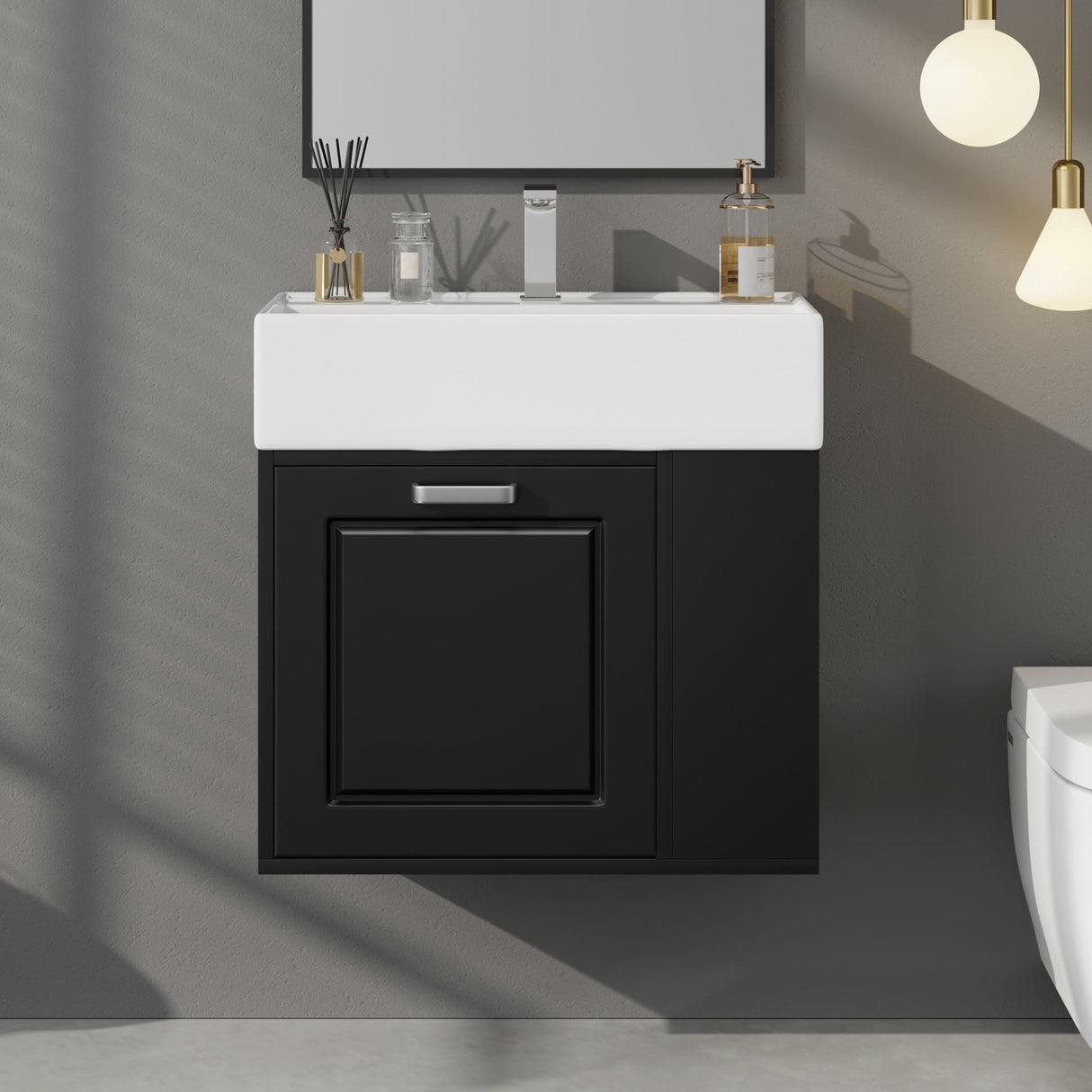 Modern Wall Mounted Bathroom Vanity With Sink, Soft Close Drawer, Adjustable Shelf, Toilet Paper Holder - Best Buy Furniture