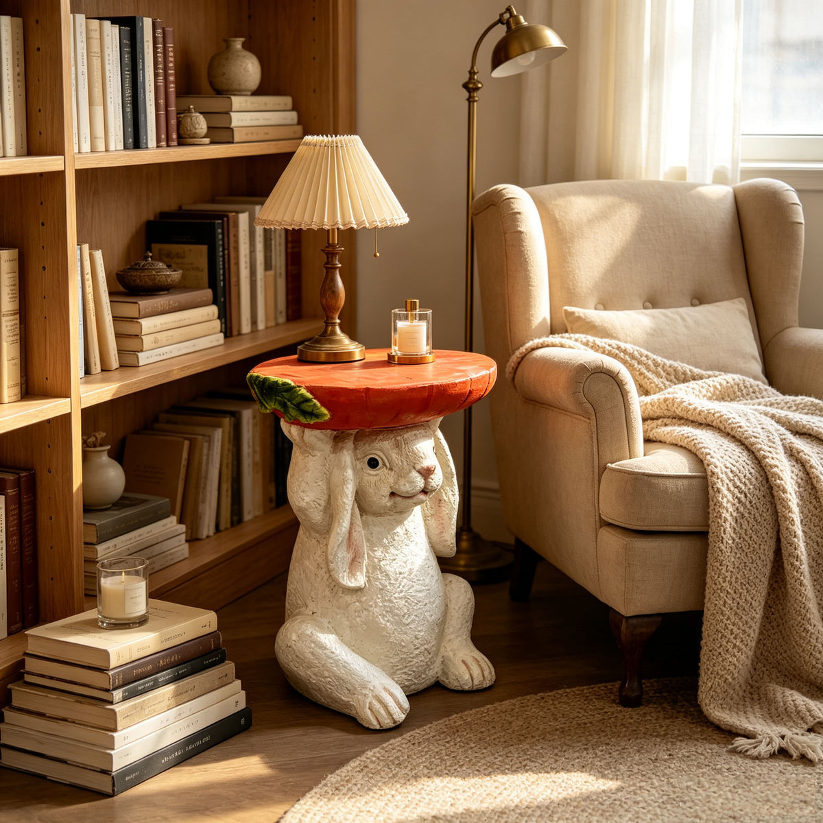 Resin Bunny Side Table with Carrot Top