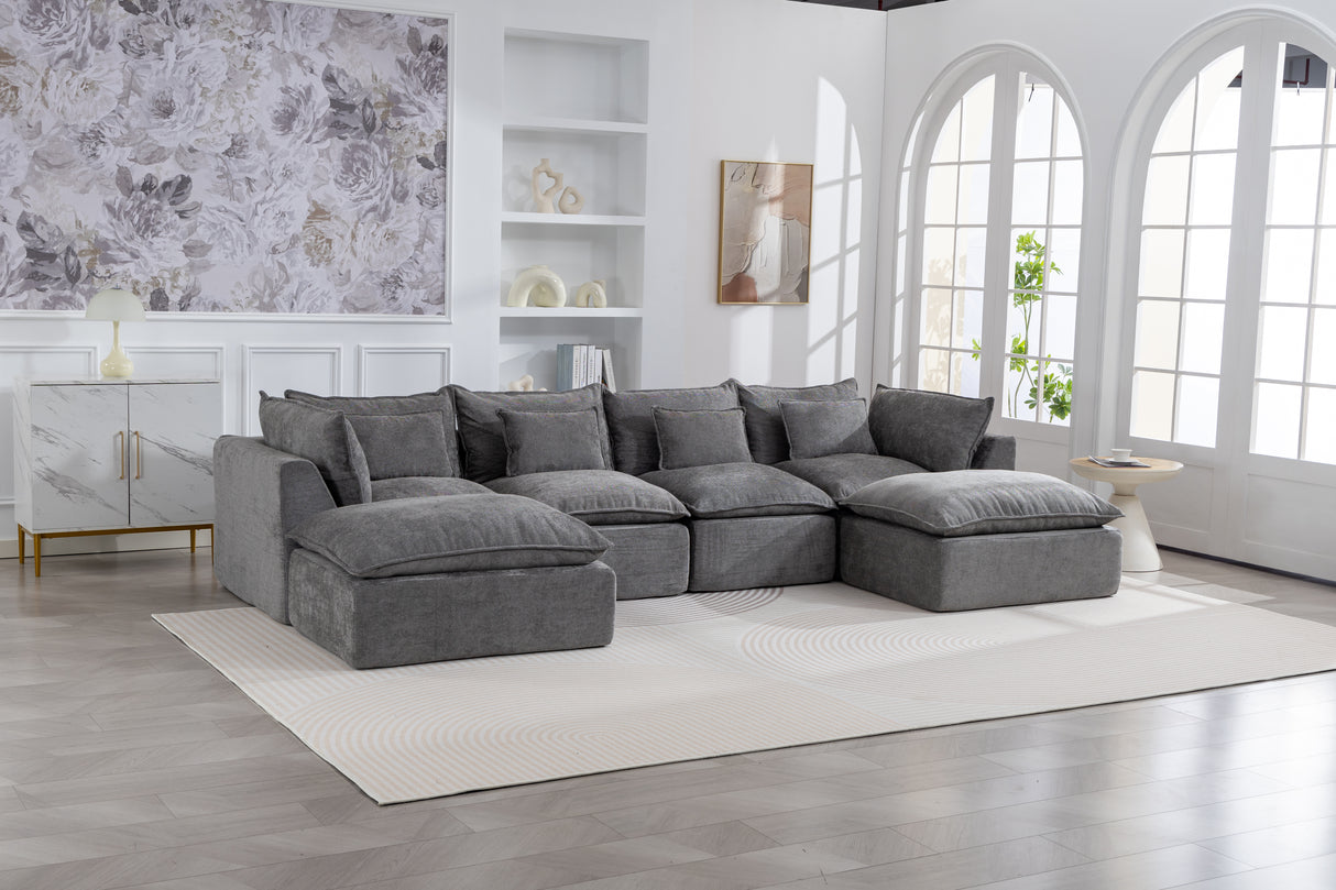 129.8" Width Modular Sectional Sofa with 2 Ottomans