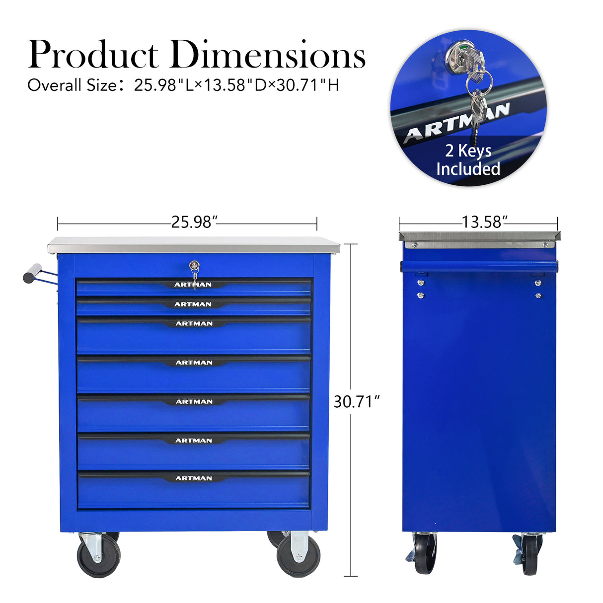 7 Drawers Multifunctional Tool Cart with Wheels - Blue & Black