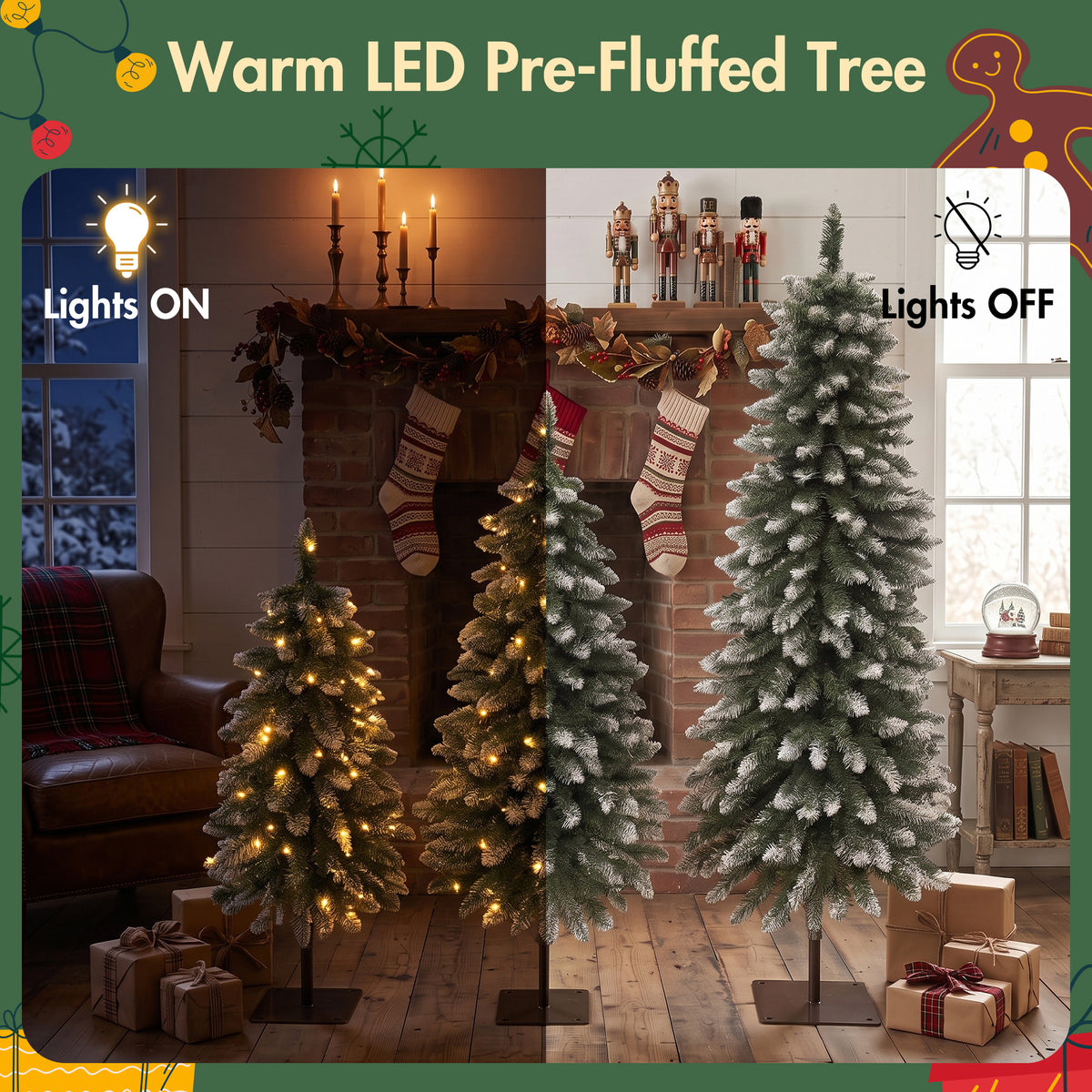 3-Pack Pre-Lit Snow Flocked Pencil Christmas Tree Set