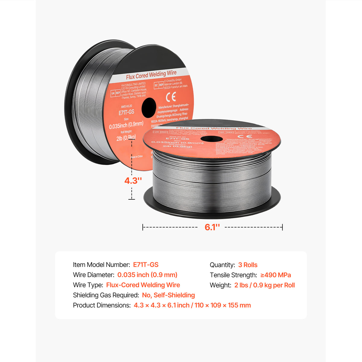 Flux Core MIG Welding Wire, E71T-GS 0.035-inch 2 LBS