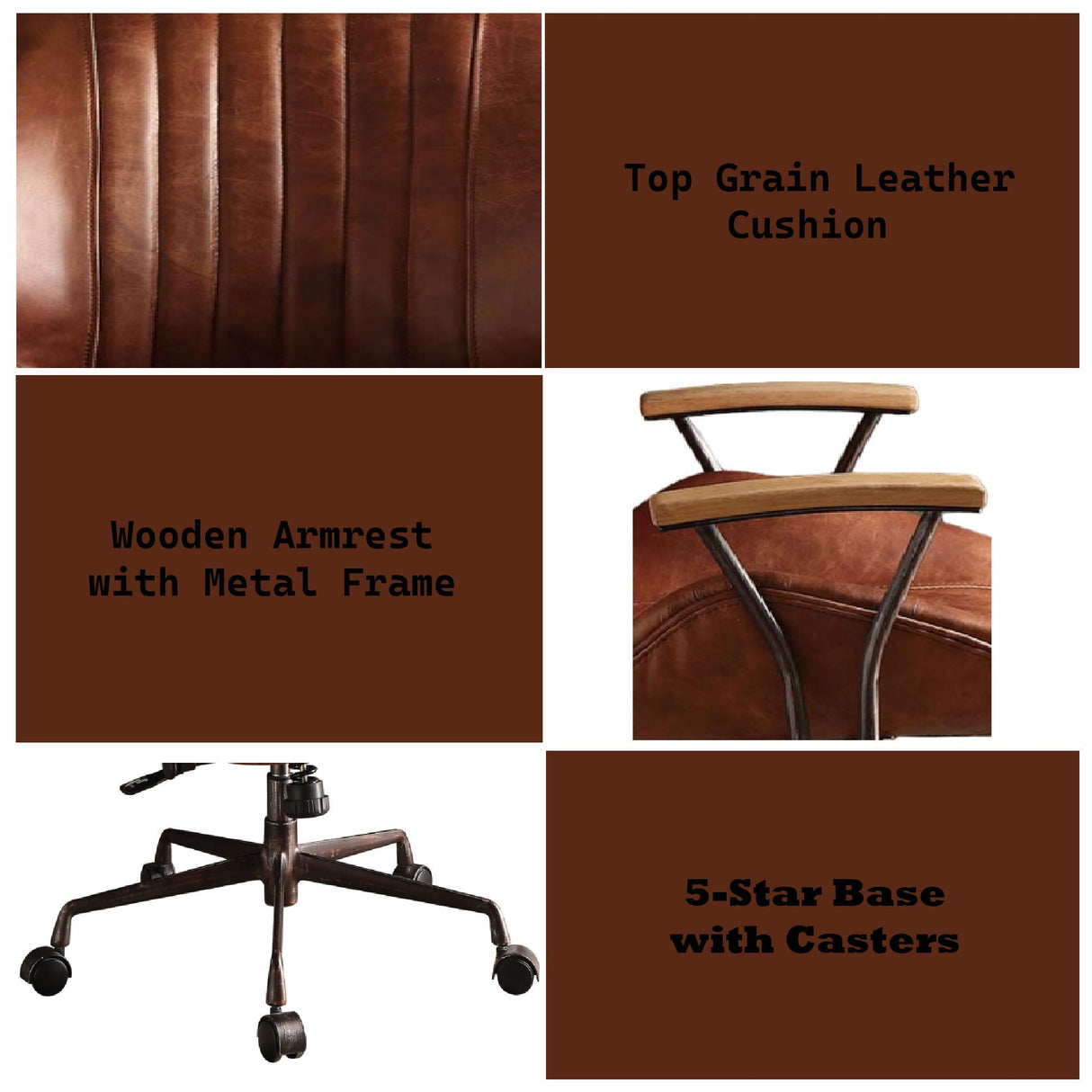 Brancaster - Aluminum Top Grain Leather Office Chair - Coffee - Best Buy Furniture