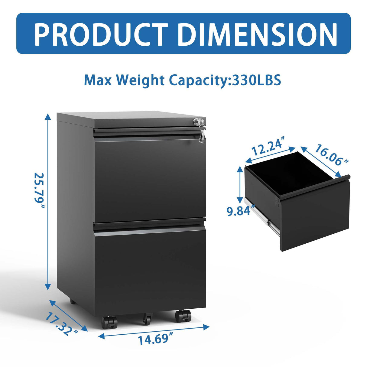 Metal Drawer Mobile File Cabinet With Lock For Home Office Organizer