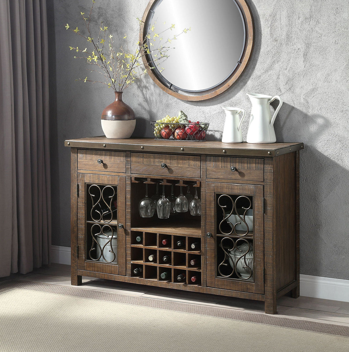 Raphaela - Server With Cup Holder & Wine Rack - Cherry - Best Buy Furniture