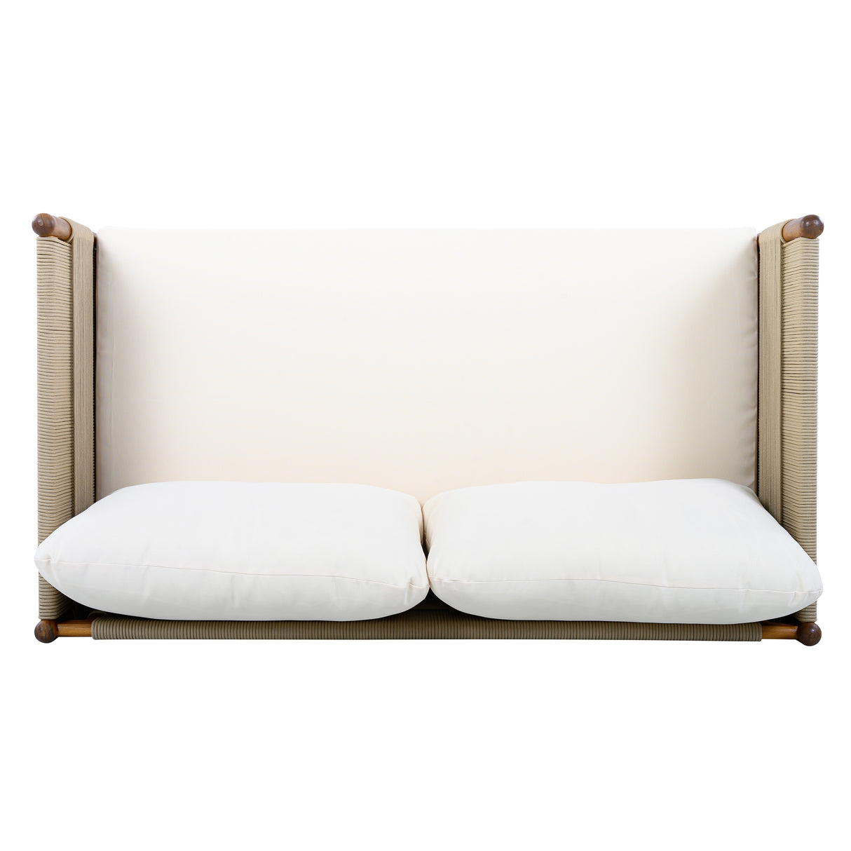 Outdoor Acacia Wood Loveseat with Diamond Rope Weave & Cushions, Teak Finish