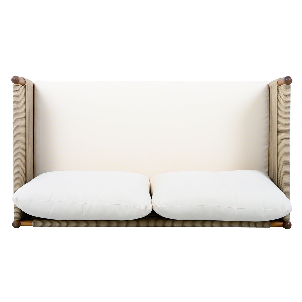 Outdoor Acacia Wood Loveseat with Diamond Rope Weave & Cushions