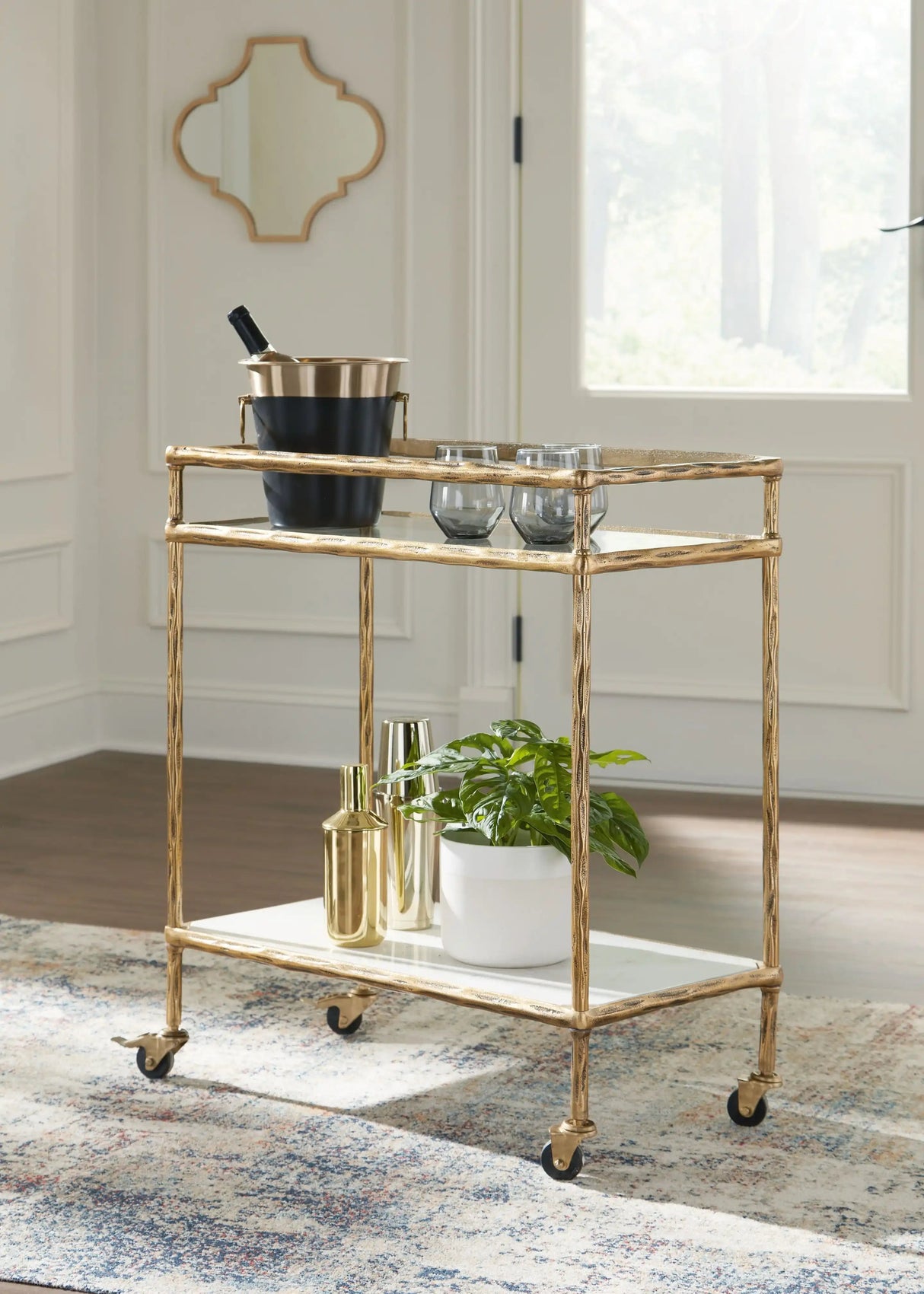 Plattfield - Bar Cart - Antique Gold Finish - Best Buy Furniture