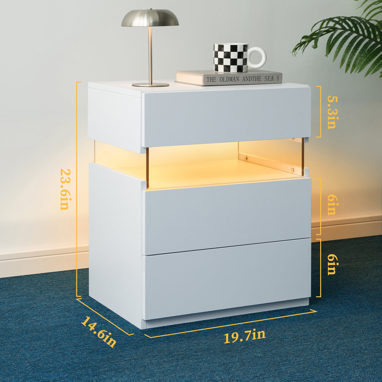 LED Nightstands with 3 Drawers