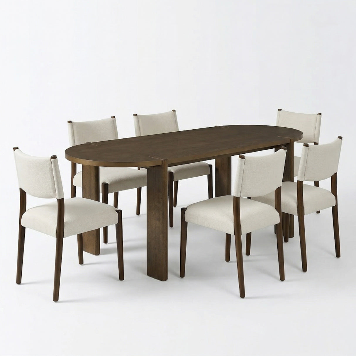 7 Pieces Modern Oval Dining Set, Rustic Farmhouse Solid Wood Kitchen Table Set for 6