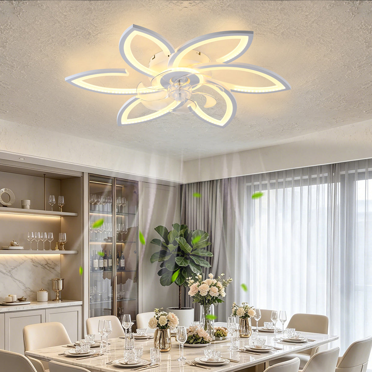 30" White Flower 6 Speeds Flush Mount Ceiling Fan