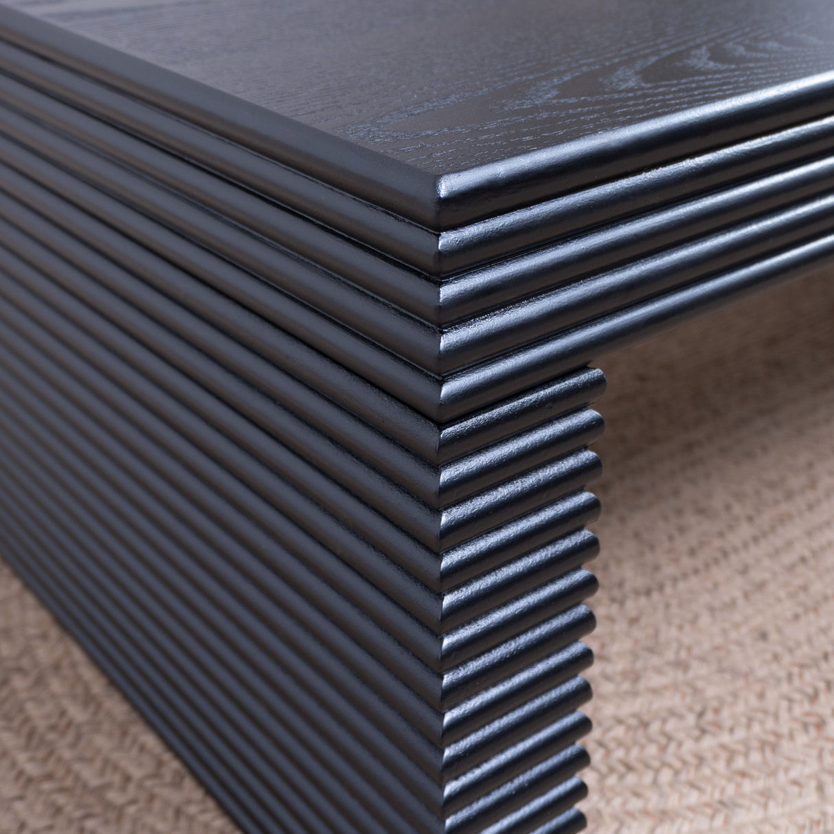 Modern Ribbed Coffee Table, Rectangular Low Profile Center Table For Living Room - Black