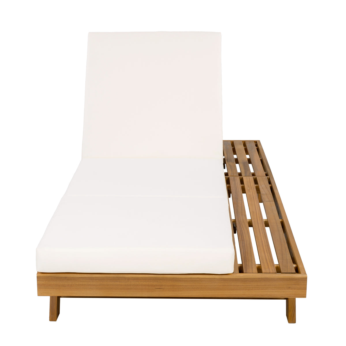 Lounge Chaise Set with Acacia Solid Wood and Cream Cushion
