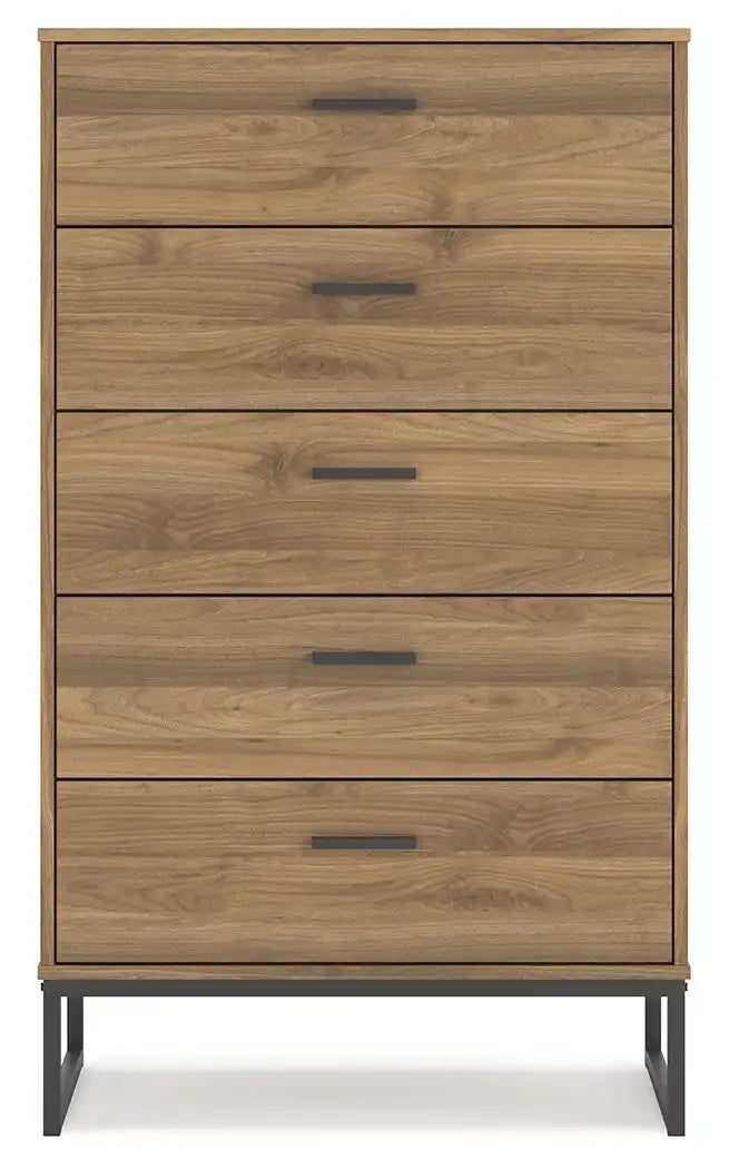 Deanlow - Five Drawer Chest - Honey - Best Buy Furniture