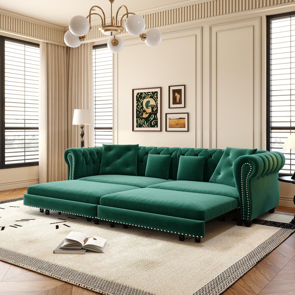 3 In 1 Pull Out Sofa Bed With Movable Ottoman
