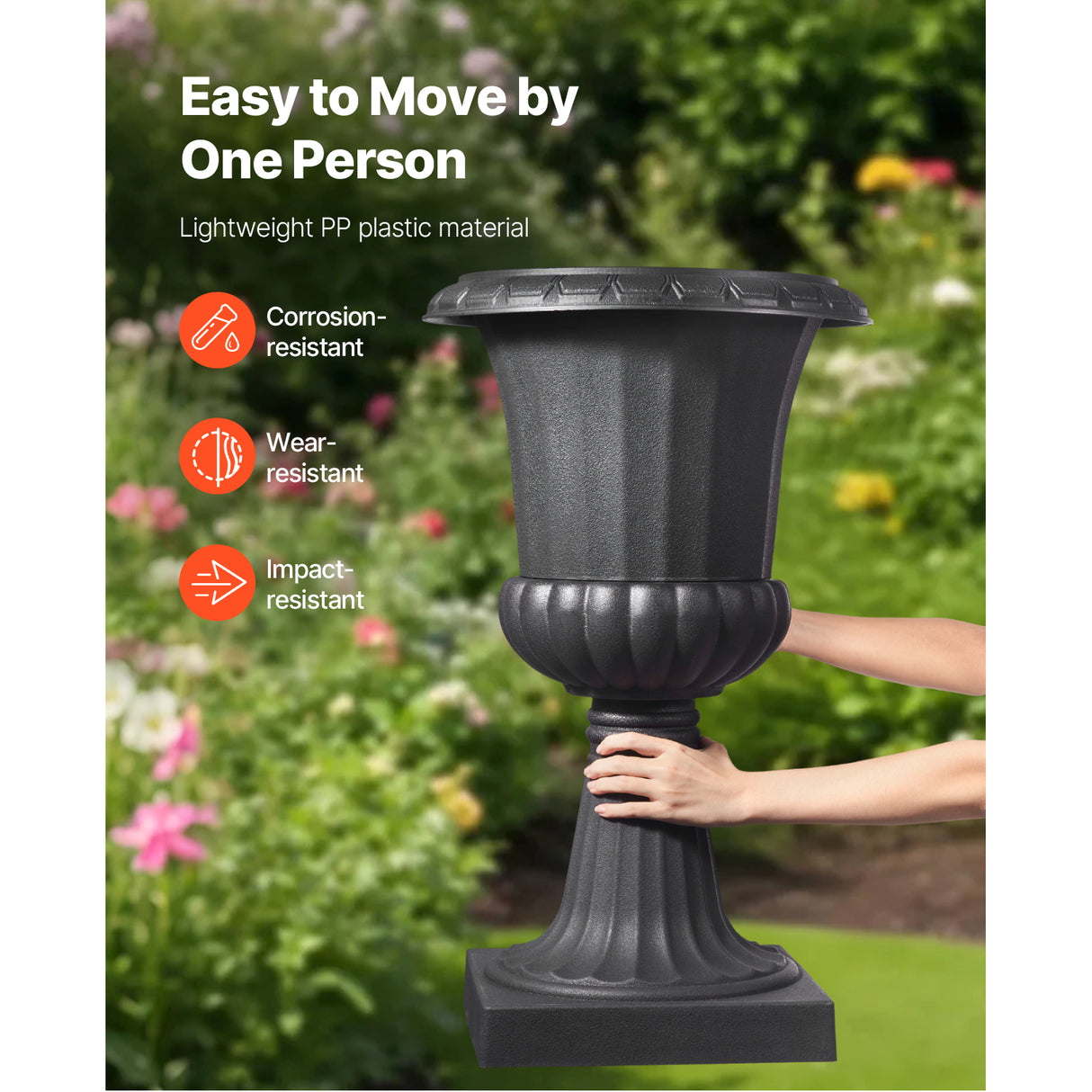 Plastic Urn Planters, 15.8 x 26.4 Inch, 2 Pack