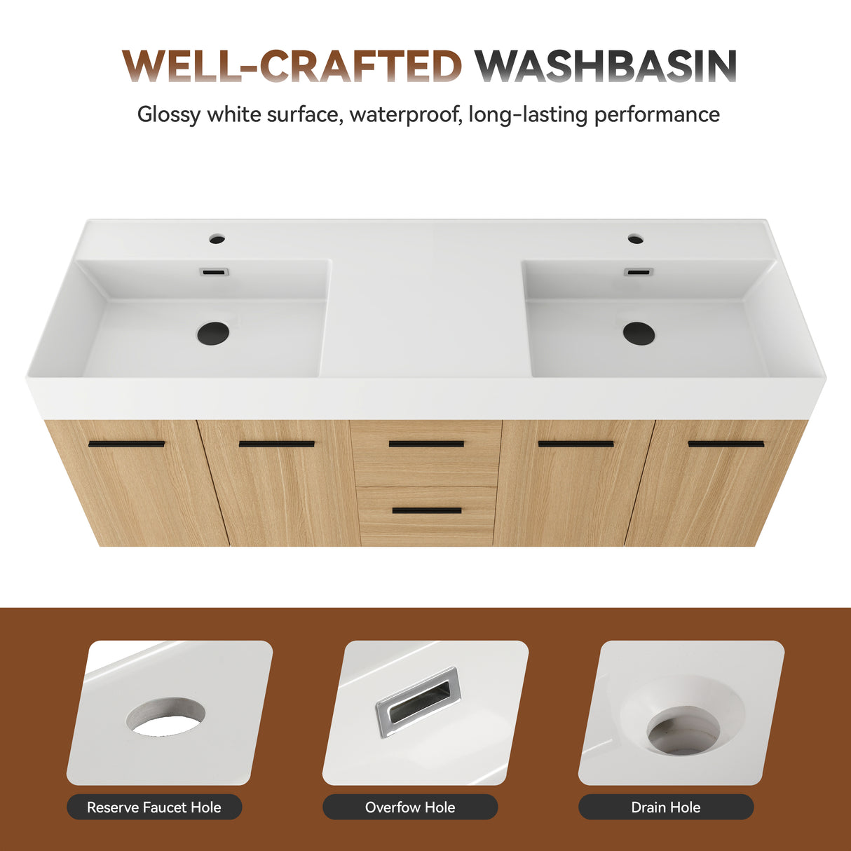 60" Floating Double Sink Bathroom Vanity with Drawers and Doors