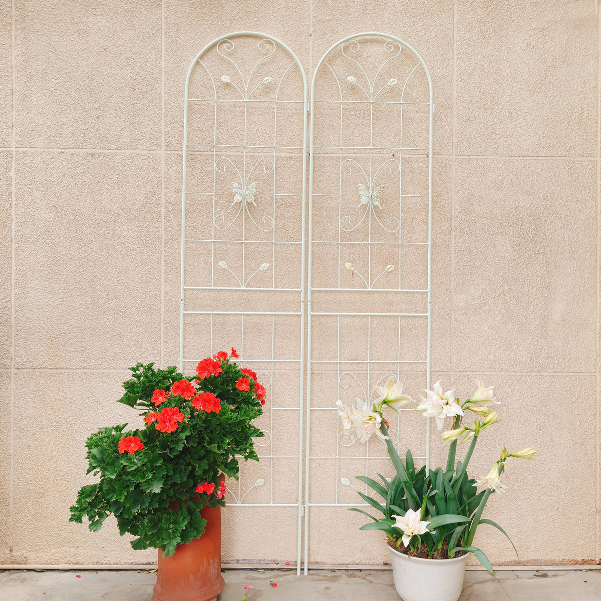 4-Pack Metal Garden Trellis, 86.7 x 19.7 Inches, Rustproof Iron, Cream White