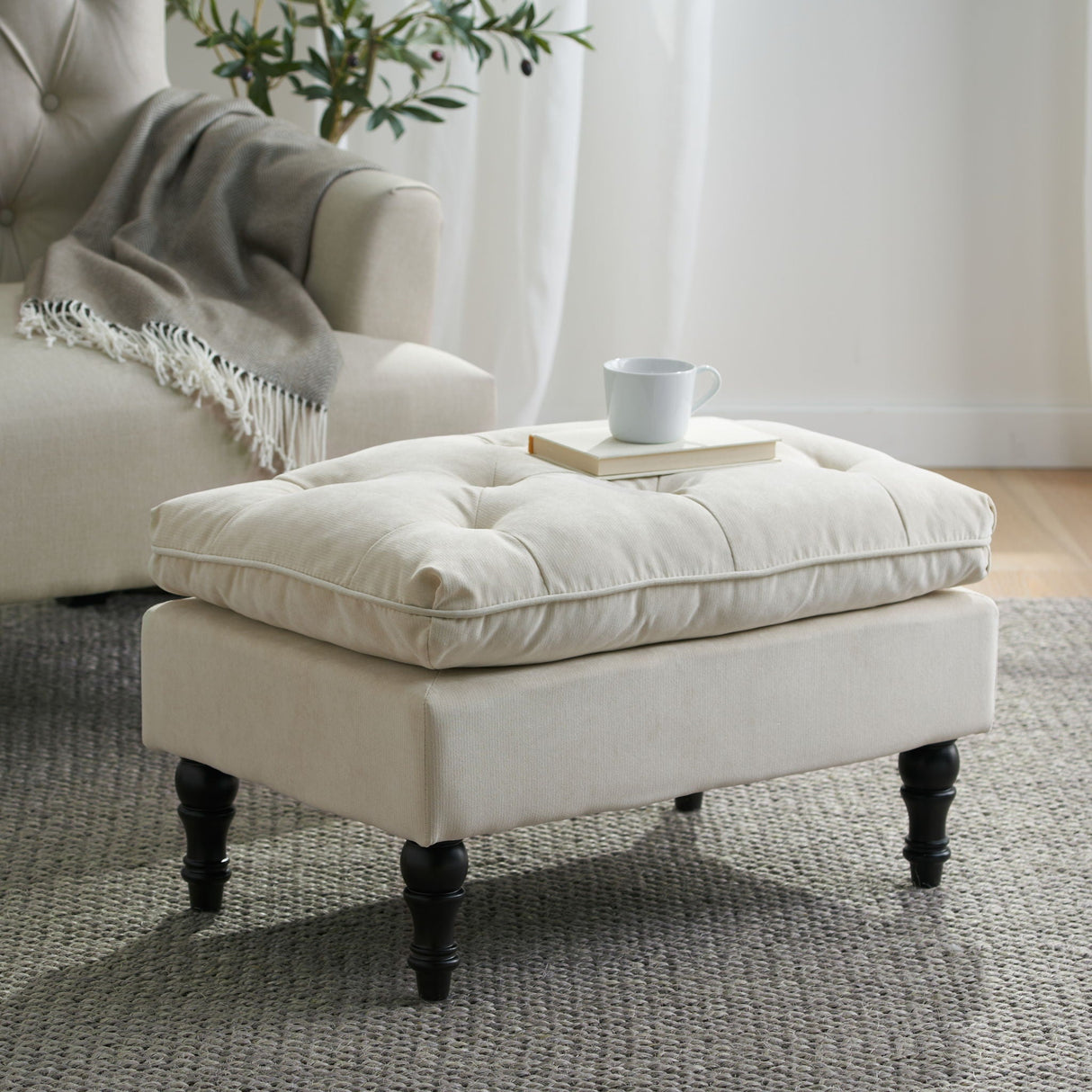 Lofton - Pillow Top Ottoman With Button Tufting - Cream - Best Buy Furniture