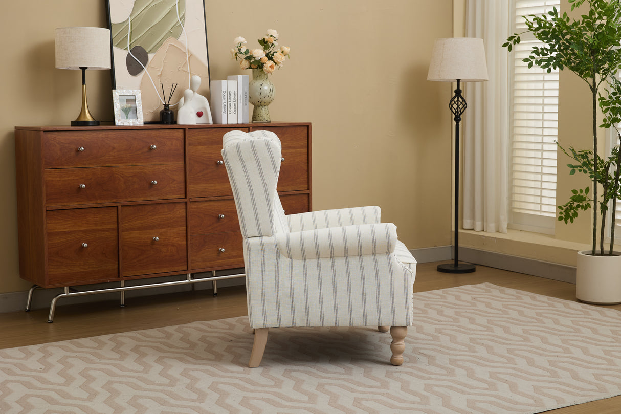 Modern Accent Chair with Retro Wood Legs and Floral Design