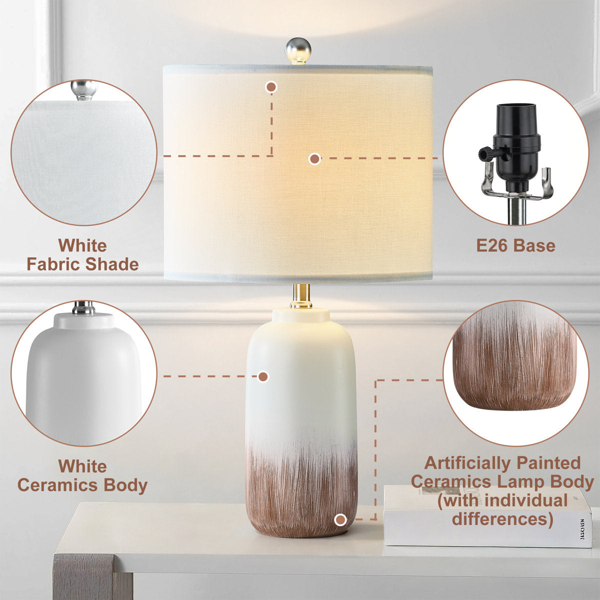 23" Modern Ceramic Table Lamp, Brown, Set of 2