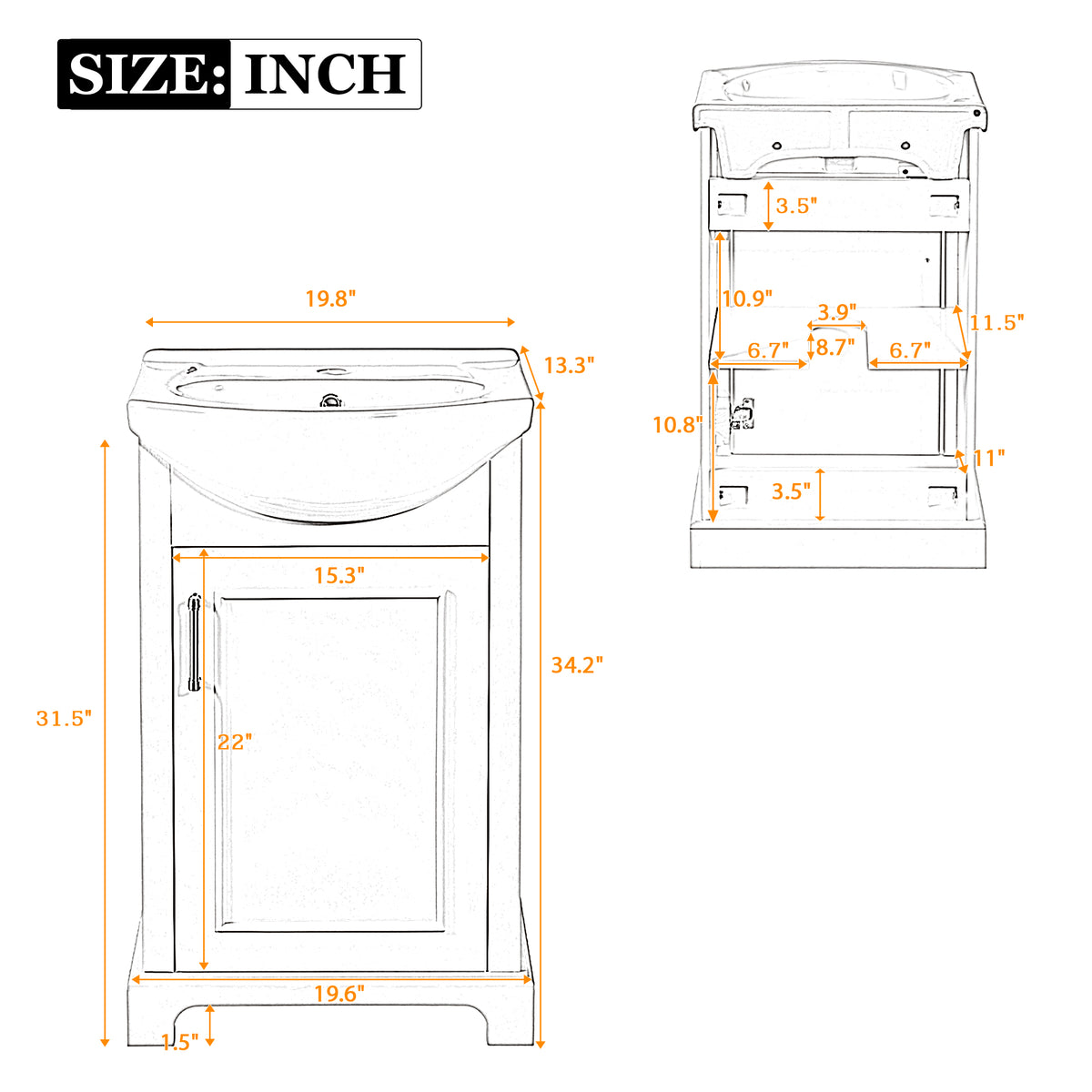20-Inch Bathroom Vanity with Ceramic Sink