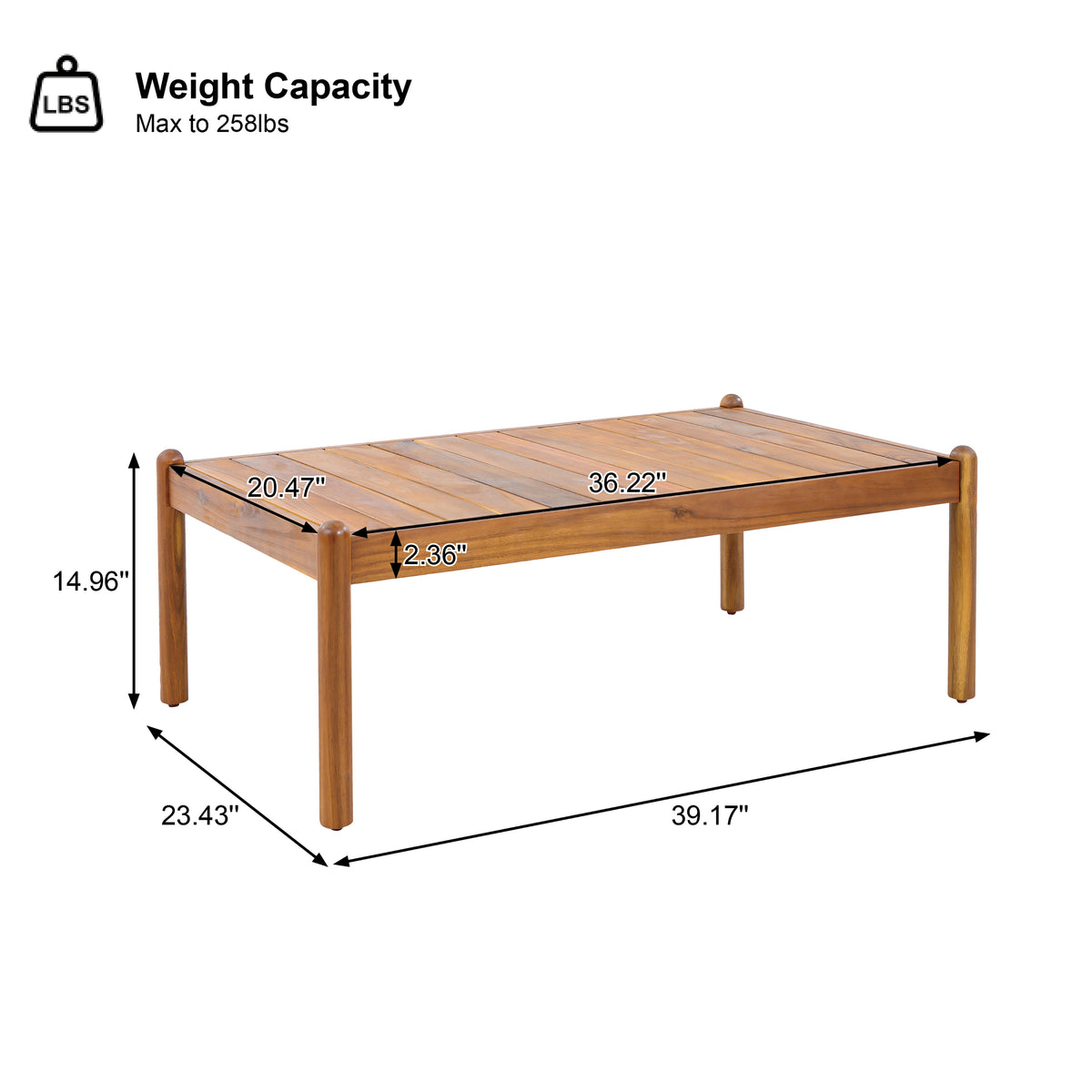Outdoor Acacia Wood Coffee Table, Teak Finish
