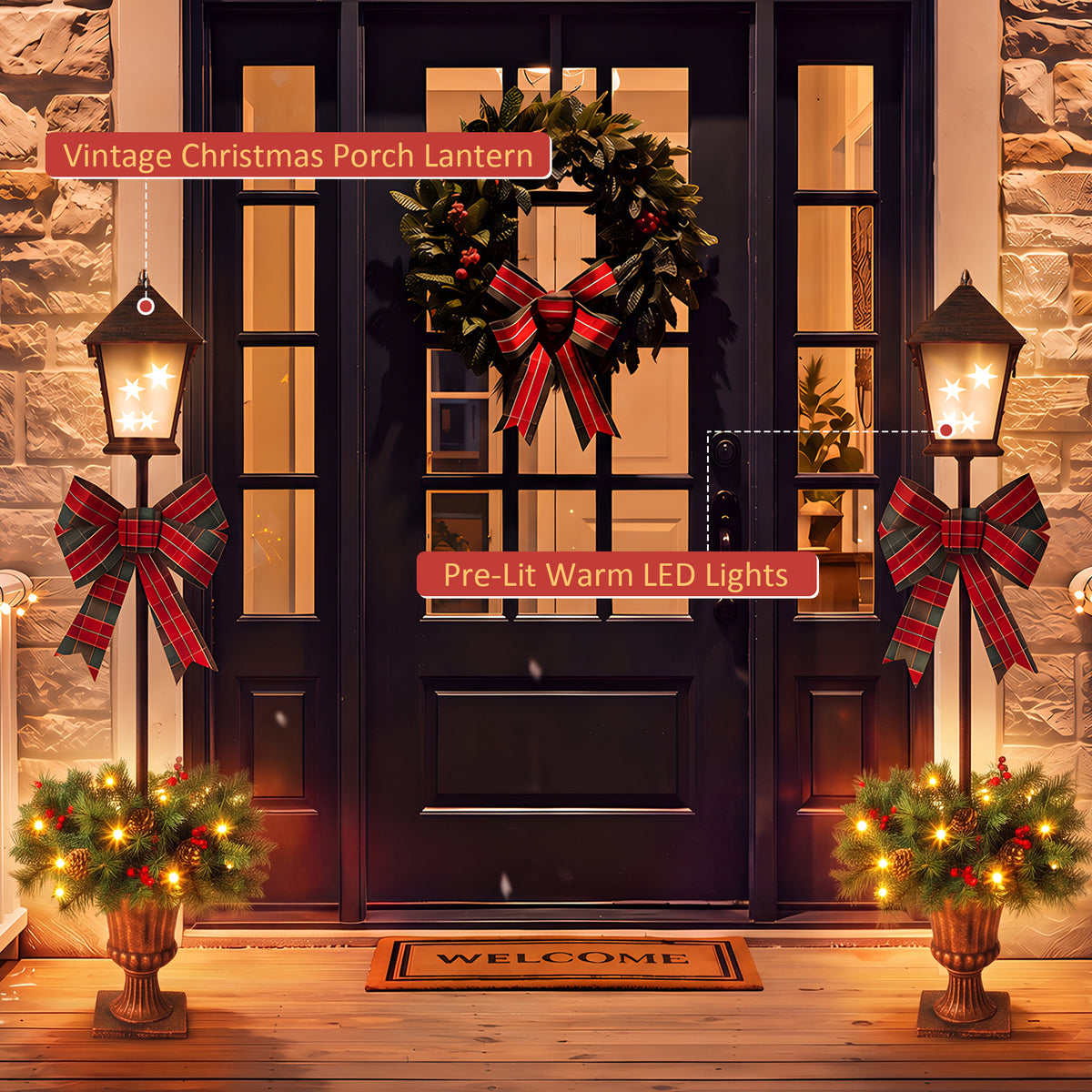 2 Pack Pre-Lit Christmas Lamp Post Decor