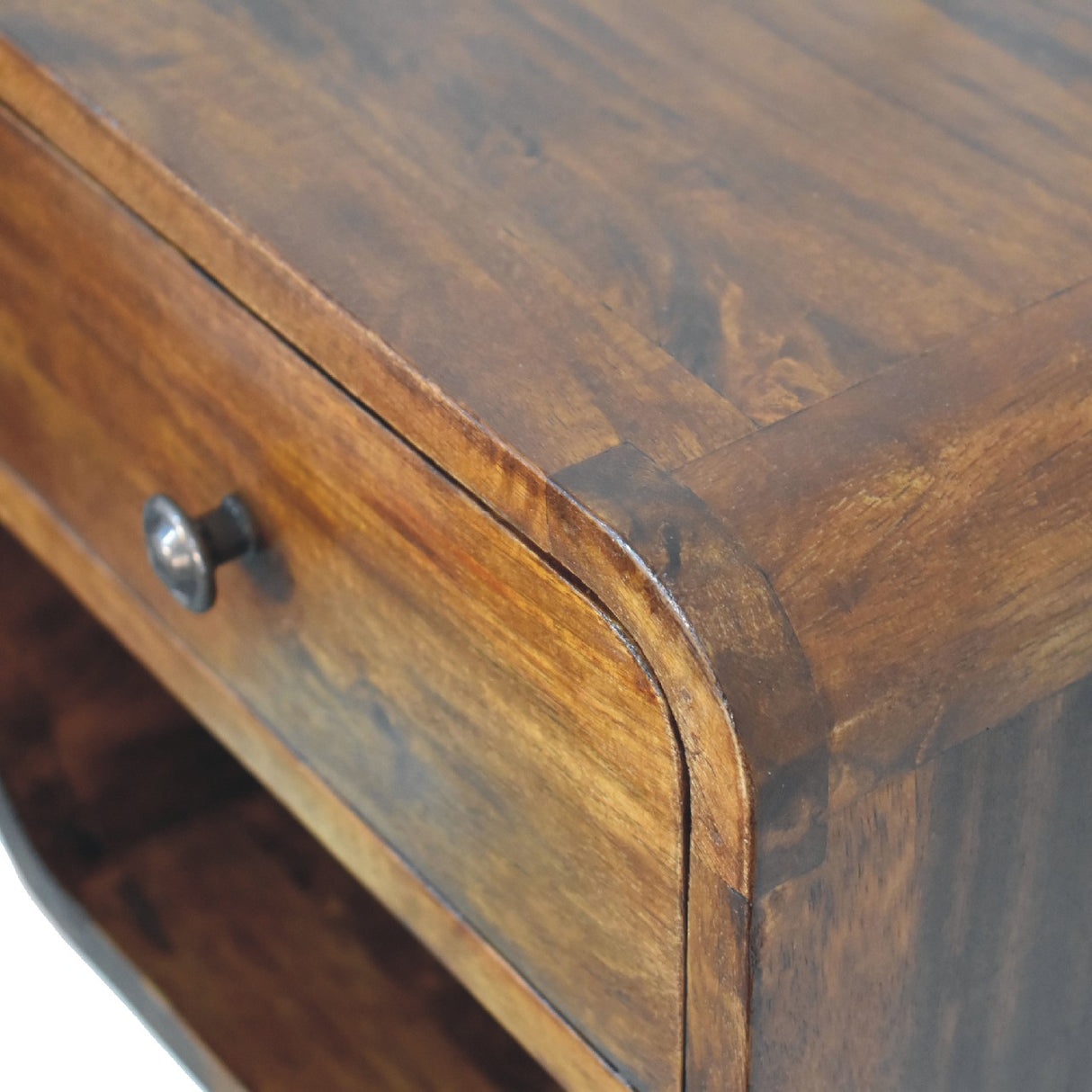 Solid Wood Mini Curve Floating Nightstand, 1-Drawer, 1 Open Slot, Chestnut