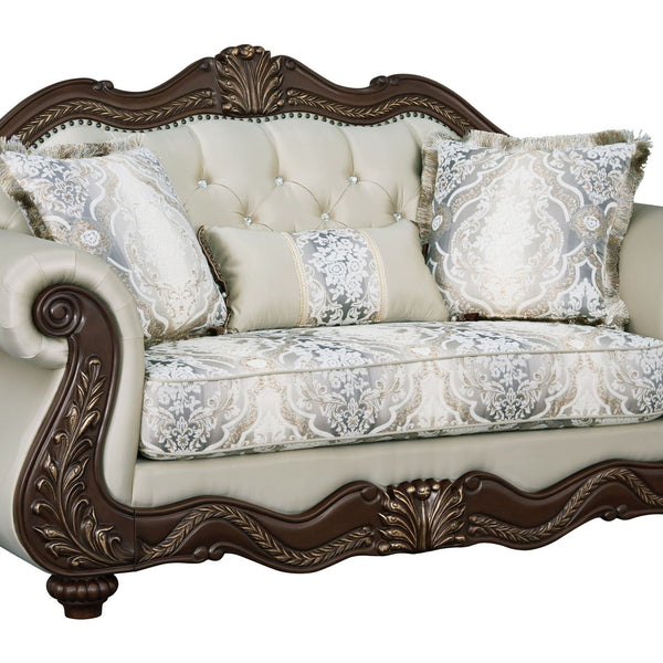 Pierce - Loveseat With 3 Pillows - Beige / Cherry - Best Buy Furniture