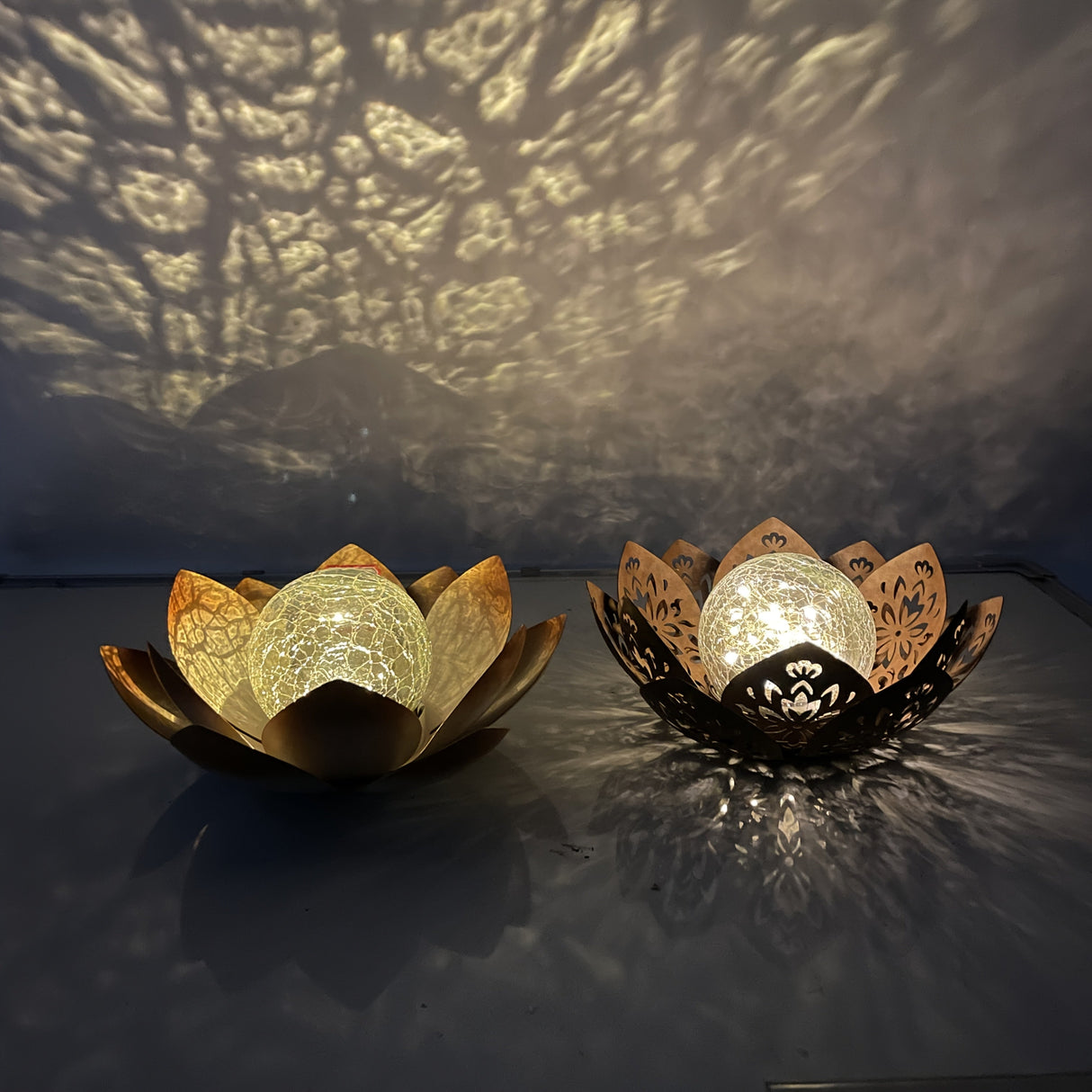 Set of 2 Lotus Solar Garden Lights – Waterproof Cracked Glass Outdoor Decor Lamps