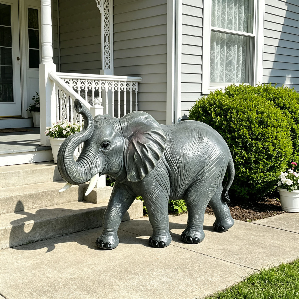 20'' Tall Resin Elephant Statue with Raised Trunk