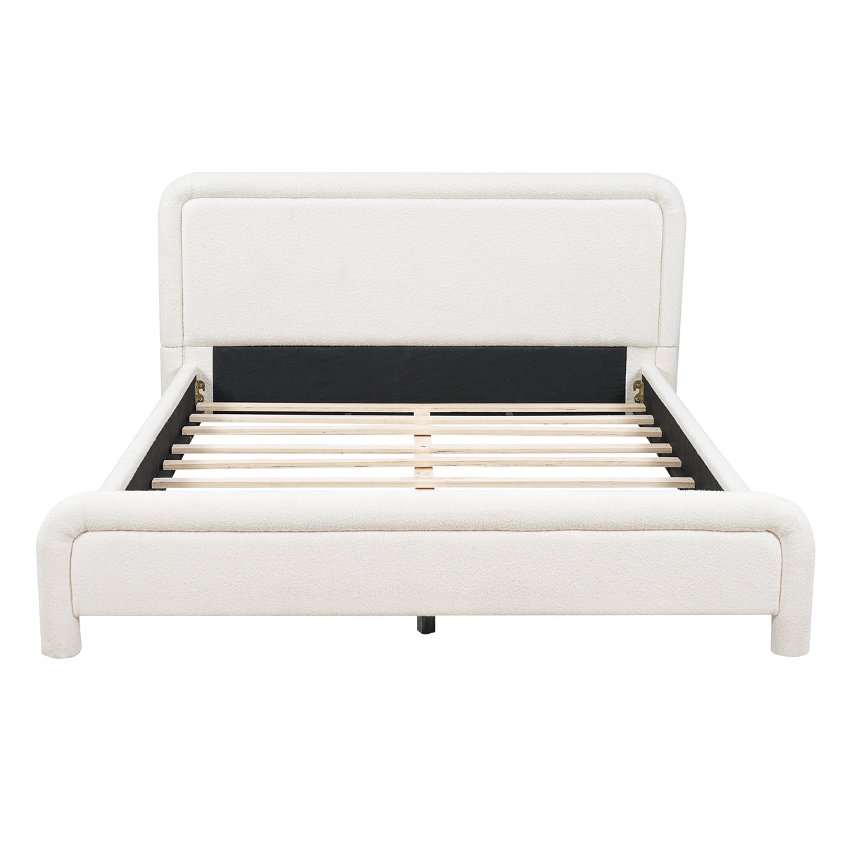 Queen Size Upholstered Platform Bed Frame with Curved Headboard