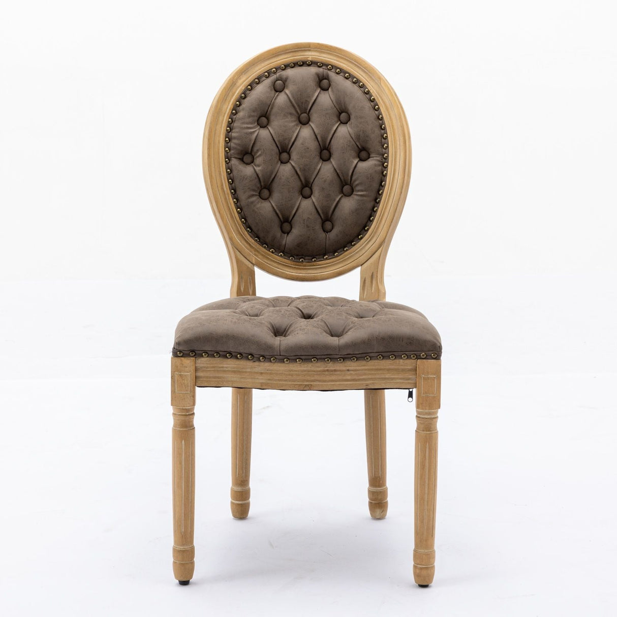 French Style Solid Wood Frame Antique Painting, Hand-Pulled Buckle Decoration Artificial Dining Chair With Nailhead Trim, Wood Legs