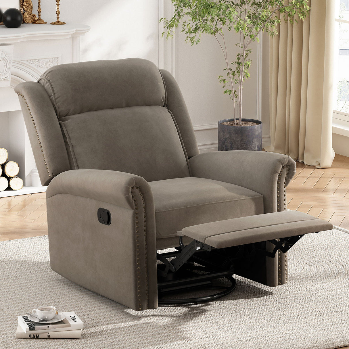360 Degrees Swivel Recliner Manual Rocking Recliner Home With Adjustable Backrest - Best Buy Furniture