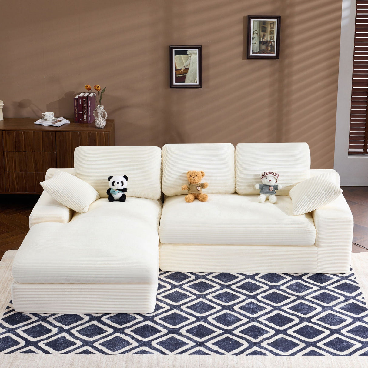 Compressed Sofa With 3 Back Cushions, 2 Throw Pillows