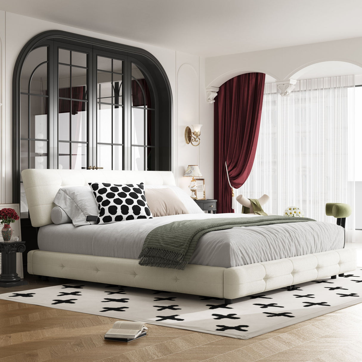 Tufted Headboard With Extra-Large Ultra-Soft Cloud Pillow Design