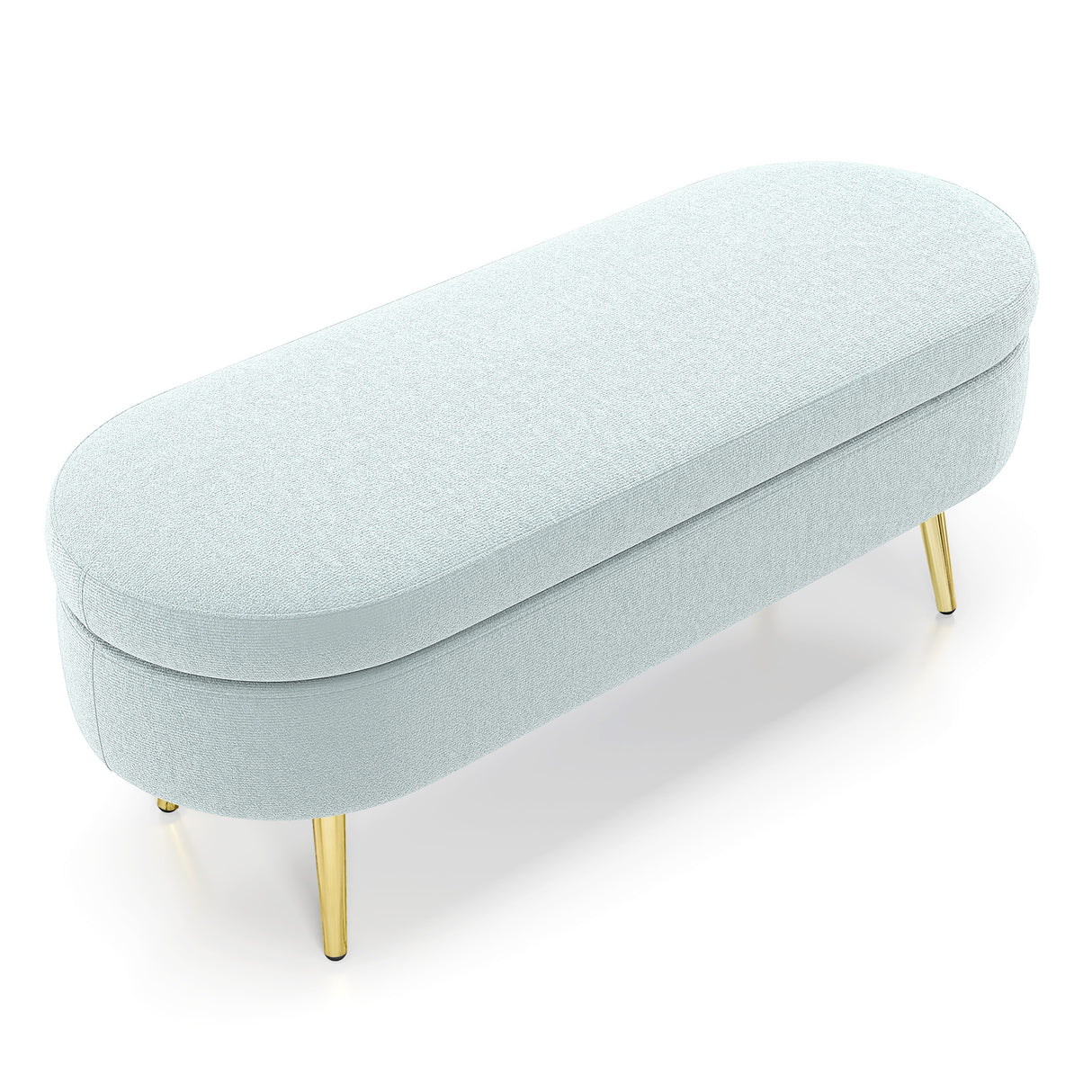 Ottoman Oval Storage Bench, Flannel with Metal Legs-Cyan