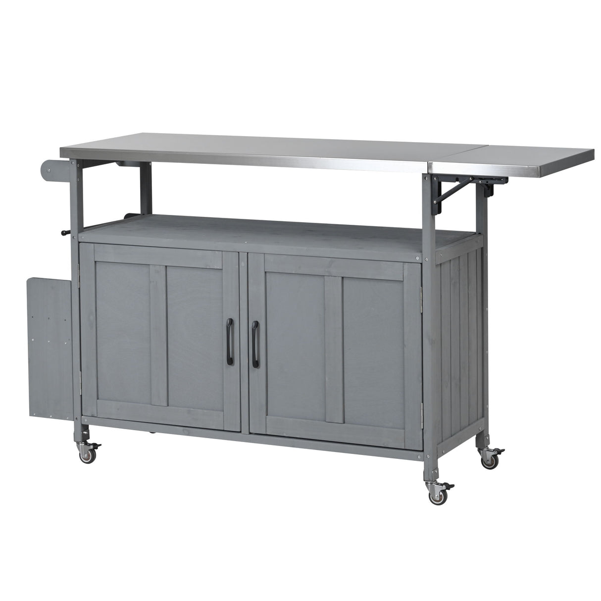 Foldable Outdoor Kitchen Island With Lockable Wheels, Storage Cabinet And Towel Rack For Patio