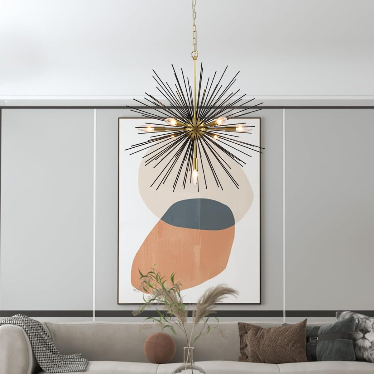 Sputnik Chandelier, 7-Light Satellite Pendant, 25.6 Inch, Gold and Black