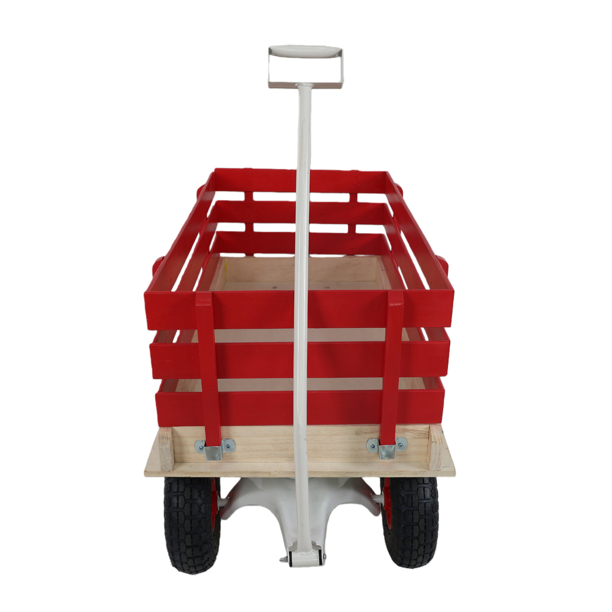 Red Wooden Wagon Cart with Folding Handle