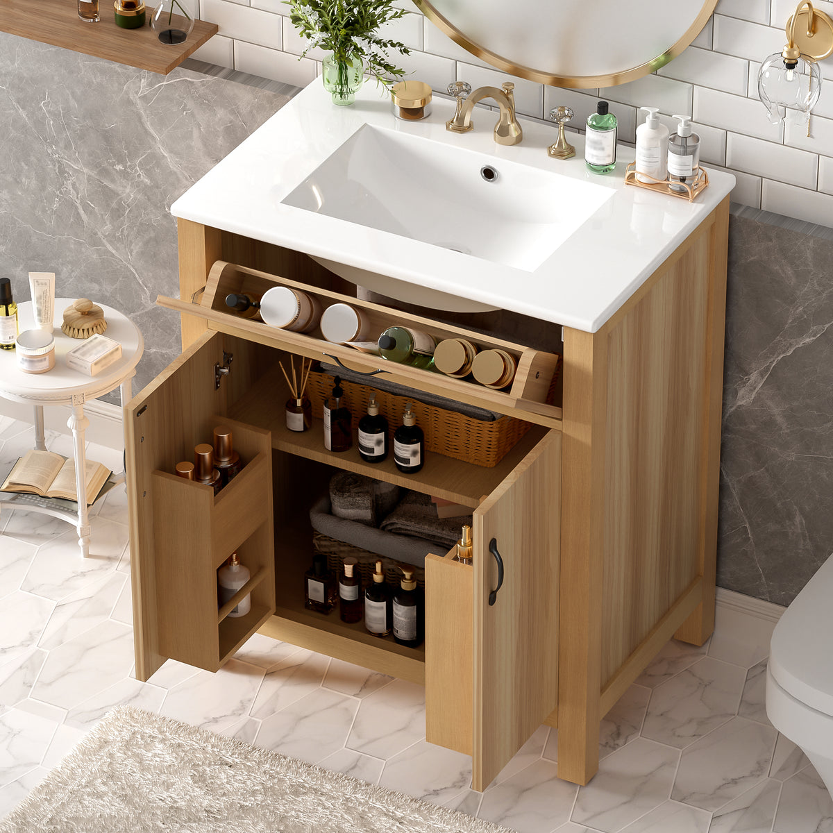 30" Wood Bathroom Vanity with Solid Wood Frame